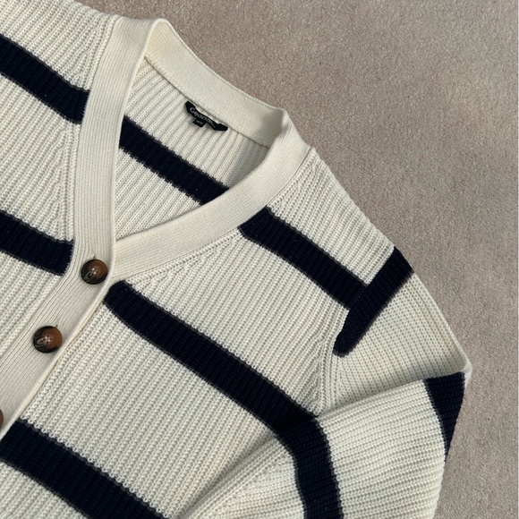 Striped Blue/White Cropped Sweater, Medium - Picture 2 of 4